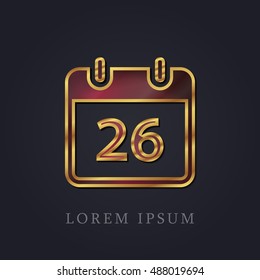 26th Calendar Red Ruby with Golden Frame Precious Jewellery Icon / Logo Design