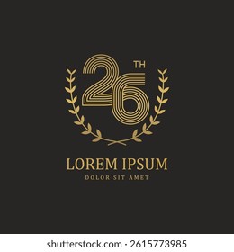 26th elegance gold logo. Number 26 multi line style with laurel wreath premium symbol logo icon vector illustration