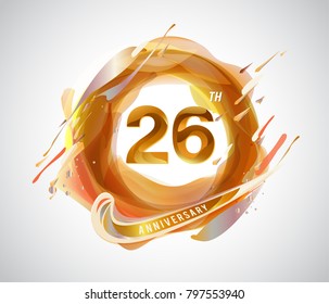26th gold anniversary logo. abstract liquid color elements celebration background design