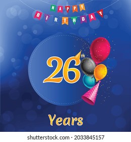 26th Happy Birthday celebration Invitation card design, Vector illustration design.