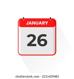26th January calendar icon. January 26 calendar Date Month icon vector illustrator