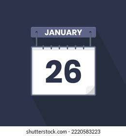 26th January calendar icon. January 26 calendar Date Month icon vector illustrator