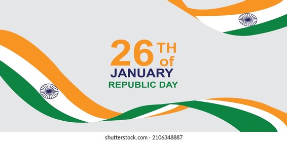 26th of January celebration poster. Independence day banner template with waving INDIA Flag on gray Background. Vector EPS10 illustration. illustration of Happy Republic Day of India background