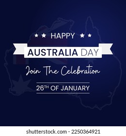 26th January. Congratulation Happy Australia Day on the background blur flag. Vector illustration for prints or cards for the holiday.