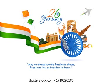 26th January Greeting Card With Indian People Showing Their Culture And Heritage On White Background.