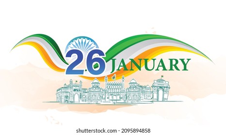 26th January Happy Indian Republic Day With Tricolor, Indian Flag, Ashoka Chakra Background 