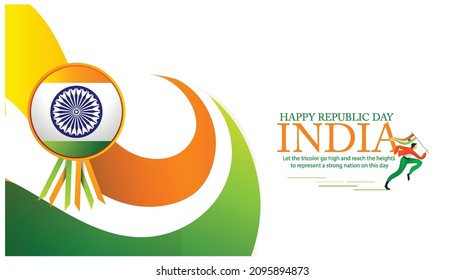 26th January Happy Indian Republic Day With Tricolor, Indian Flag, Ashoka Chakra Background 