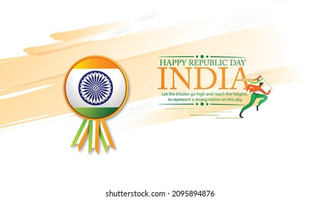 26th January Happy Indian Republic Day With Tricolor, Indian Flag, Ashoka Chakra Background 