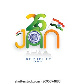26th January Happy Indian Republic Day With Tricolor, Indian Flag, Ashoka Chakra Background 