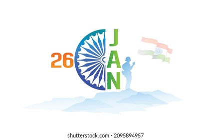 26th January Happy Indian Republic Day With Tricolor, Indian Flag, Ashoka Chakra Background 