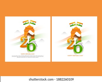 26th January, Happy Republic Day Poster Design In Two Options.