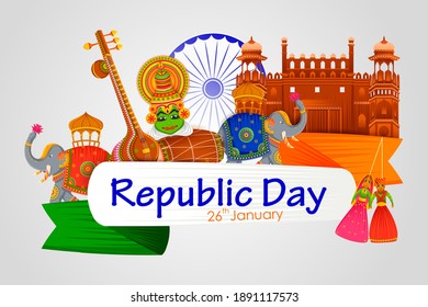 26th January, Happy Republic Day of India in vector background