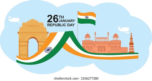 26th January, Happy Republic Day of India in vector background