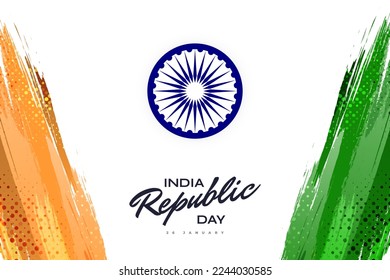 26th January Happy Republic Day of India. Indian Tricolor Flag Illustration in Brush Style