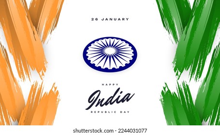26th January Happy Republic Day of India. Indian Tricolor Flag Illustration in Brush Style