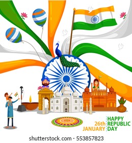 26th January, Happy Republic Day of India in vector background