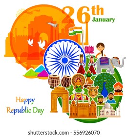 26th January, Happy Republic Day of India in vector background