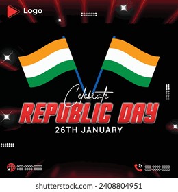 26th january republic day celebration square social media post and web banner design template | Happy republic day flyer celebration with instagram and facebook story template | Republic day flyer