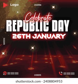 26th january republic day celebration square social media post and web banner design template | Happy republic day flyer celebration with instagram and facebook story template | Republic day flyer