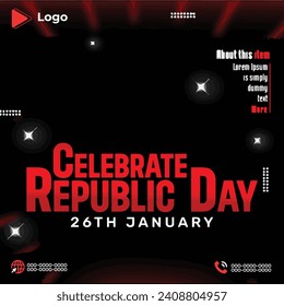 26th january republic day celebration square social media post and web banner design template | Happy republic day flyer celebration with instagram and facebook story template | Republic day flyer