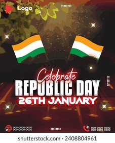 26th january republic day celebration square social media post and web banner design template | Happy republic day flyer celebration with instagram and facebook story template | Republic day flyer