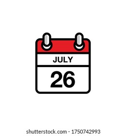 26. Juli Feiertag des Monats Kalendersymbol. Konzept des Datums- und Zeitplans. Vektorgrafik-Design