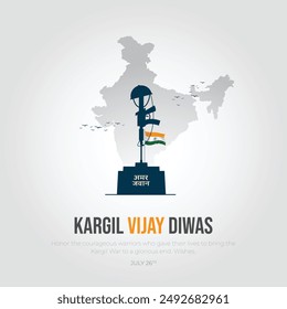 26th July Kargil Vijay Diwas Design Concept With Indian Flag And Army Social Media Post. vector illustration.