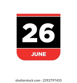 26th june Calendar date vector icon. 26 june lettering.