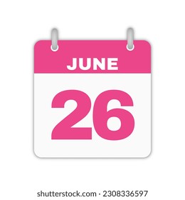 26th June calendar leaf. June 26 calendar icon calendar page vector illustration