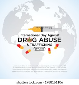 26th june international day against drug abuse calligraphy lettering handmade red black card greeting background - vector