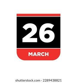 Icono vectorial del calendario 26 de marzo. Tipografía del 26 de marzo.