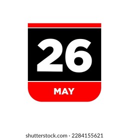 Icono vectorial del calendario 26 de mayo. 26 may. tipografía.