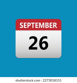26th September calendar icon. September 26 calendar Date Month icon. Isolated on blue background