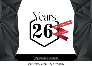 26th year anniversary celebration isolated logo design with red ribbon and luxury black frame vector template 