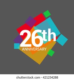 26th years anniversary logo, vector design isolated on colorful geometric background, for birthday celebration.