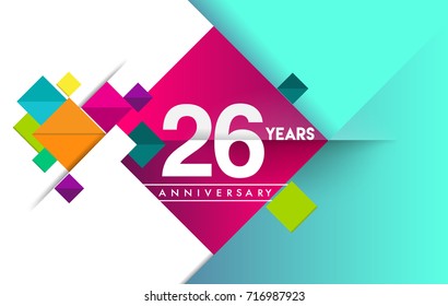 26th years anniversary logo, vector design birthday celebration with colorful geometric isolated on white background.