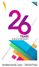 26th years anniversary logo, vector design birthday celebration with colorful geometric isolated on white background.