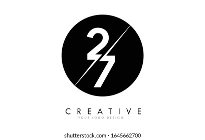 27 2 7 Number Logo Design with a Creative Cut and Black Circle Background. Creative logo design.