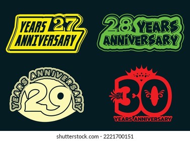 27 to 30 years anniversary logo and sticker design template