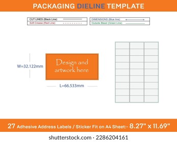 27 Adhesive Address Labels Dieline Template 66.533 x 32.122mm