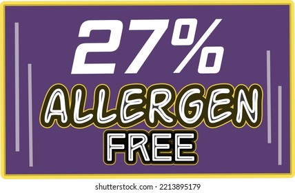 27% Allergen percentage Free rectangular sign label vector art illustration with fantastic looking font and purple color