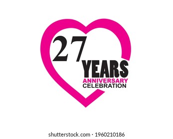 27 Anniversary celebration simple logo with heart design 