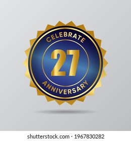 27 Anniversary gold badge luxury style with blue deep