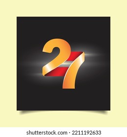 Logo de 27 años con 3 dimensiones y reflejo luminoso en color dorado