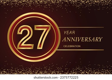 27 anniversary logo with confetti and golden ring. vector design for greeting card and invitation card.