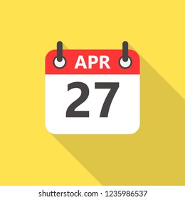 27 april calendar flat style icon with long shadow.