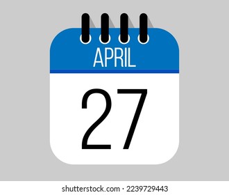 27 April calendar icon. Blue calendar vector for April weekdays. Calendar page design on isolated background