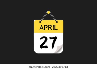 27 April calendar icon text page monthly web design on yellow, black, and white background vector, icon, or illustration with the month of April 27