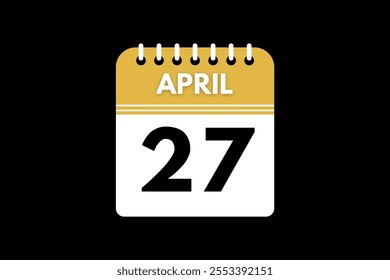 27 April calendar icon text page monthly web design on golden, black, and white background vector, icon, or illustration with the month of April 27