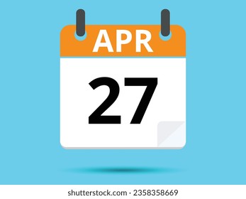 27 April. Flat icon calendar isolated on blue background. Vector illustration.